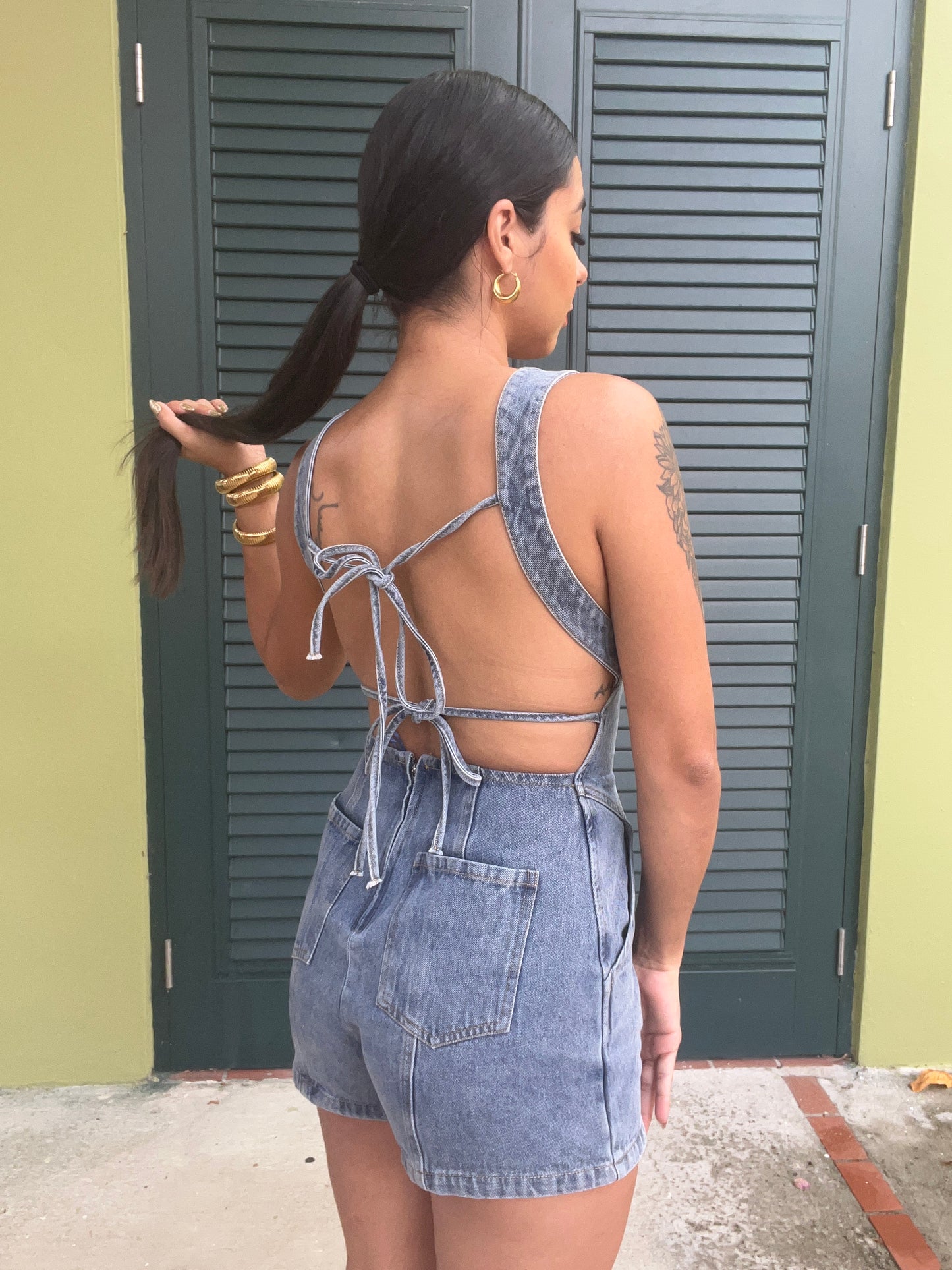 Denim Open back romper