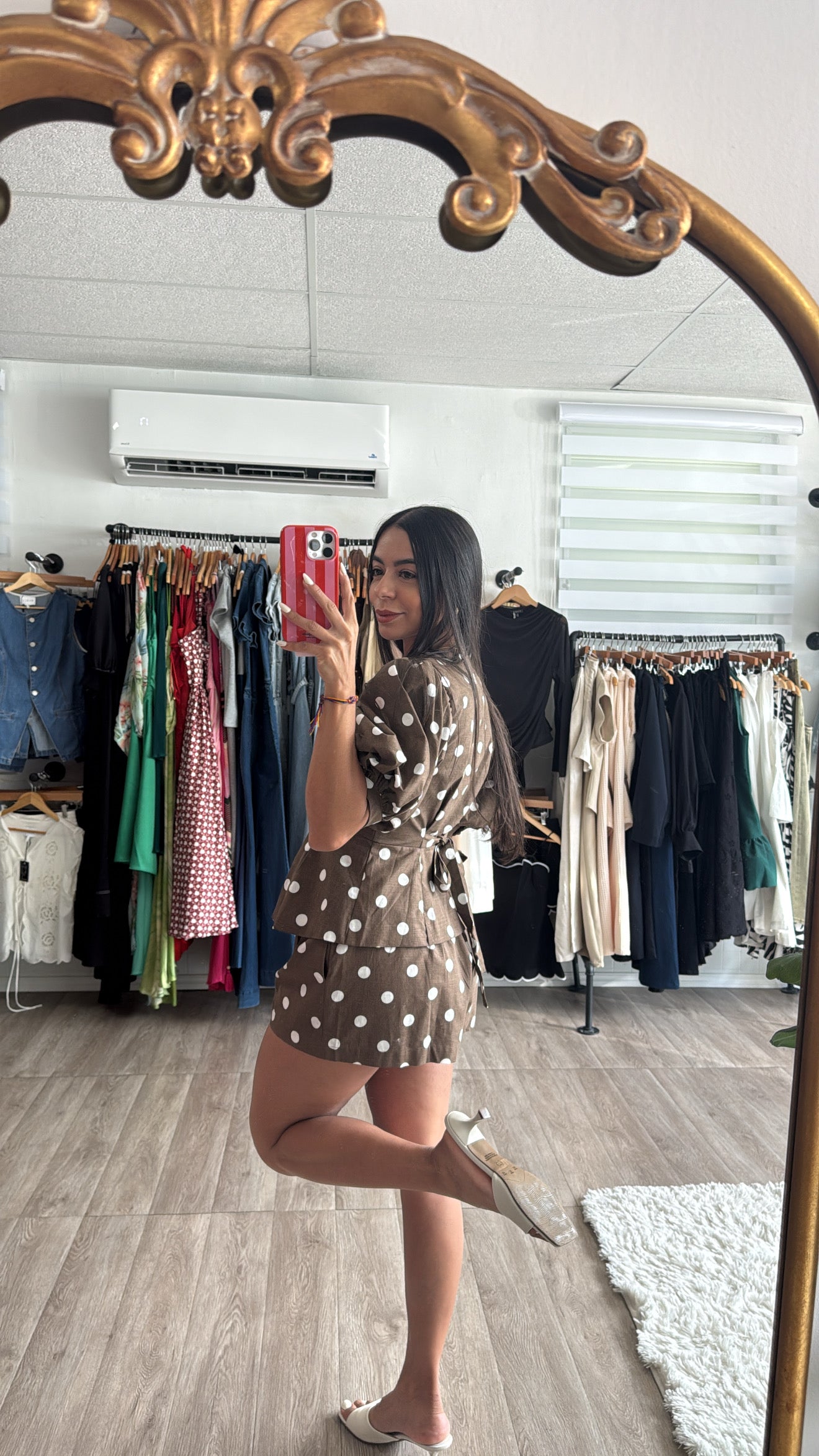 Polka dot shirt set in Brown