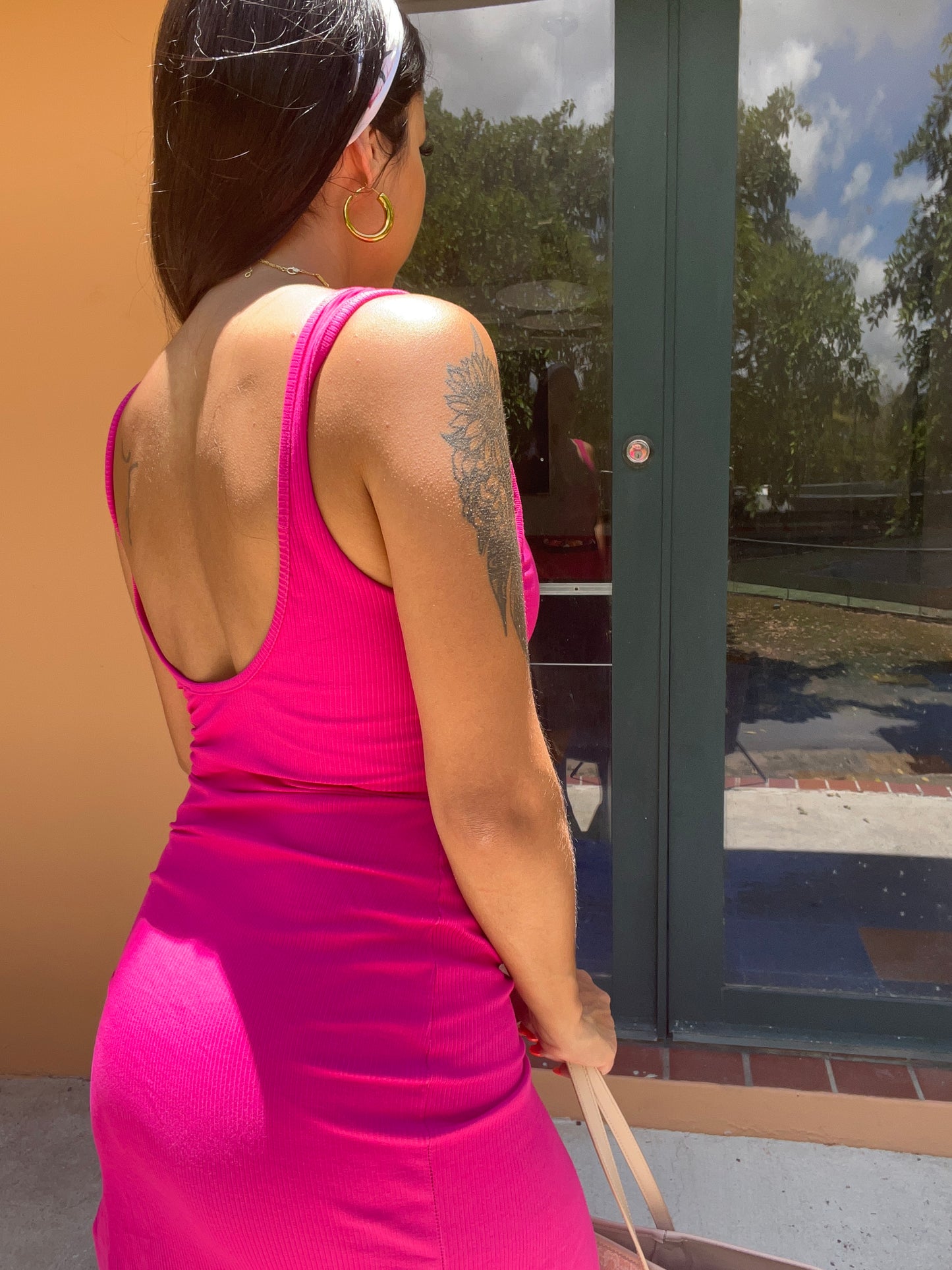 Pink Ribbed Midi