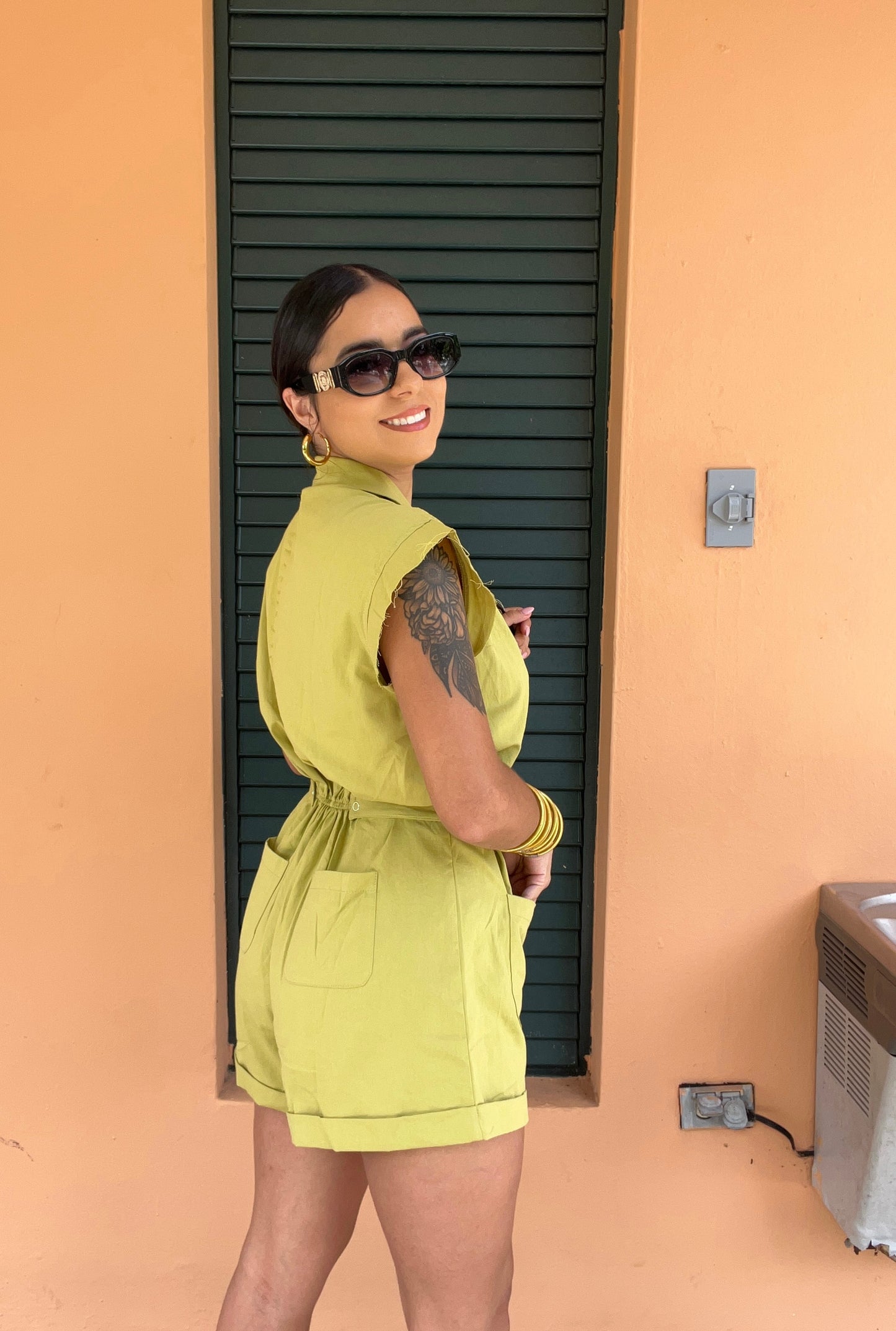 Lime Linen Romper