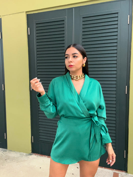 Satin Romper Green