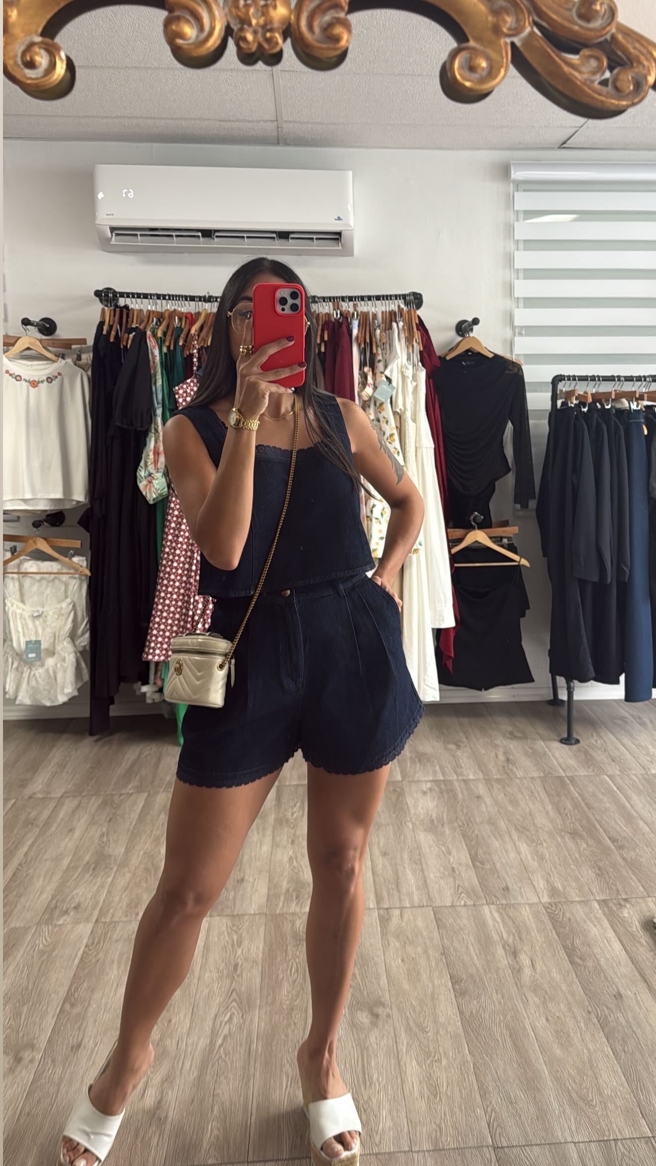 Denim índigo short set