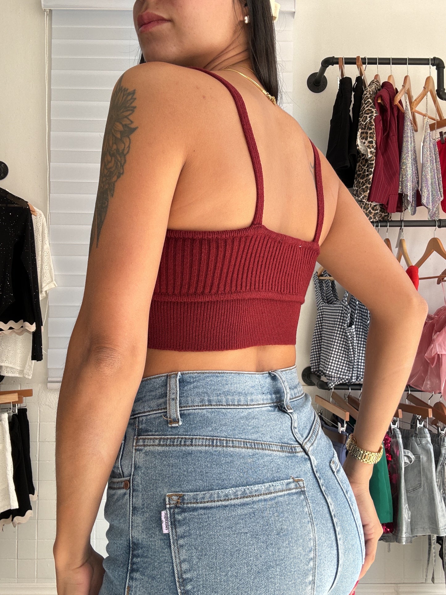 Burgundy sweater Crop