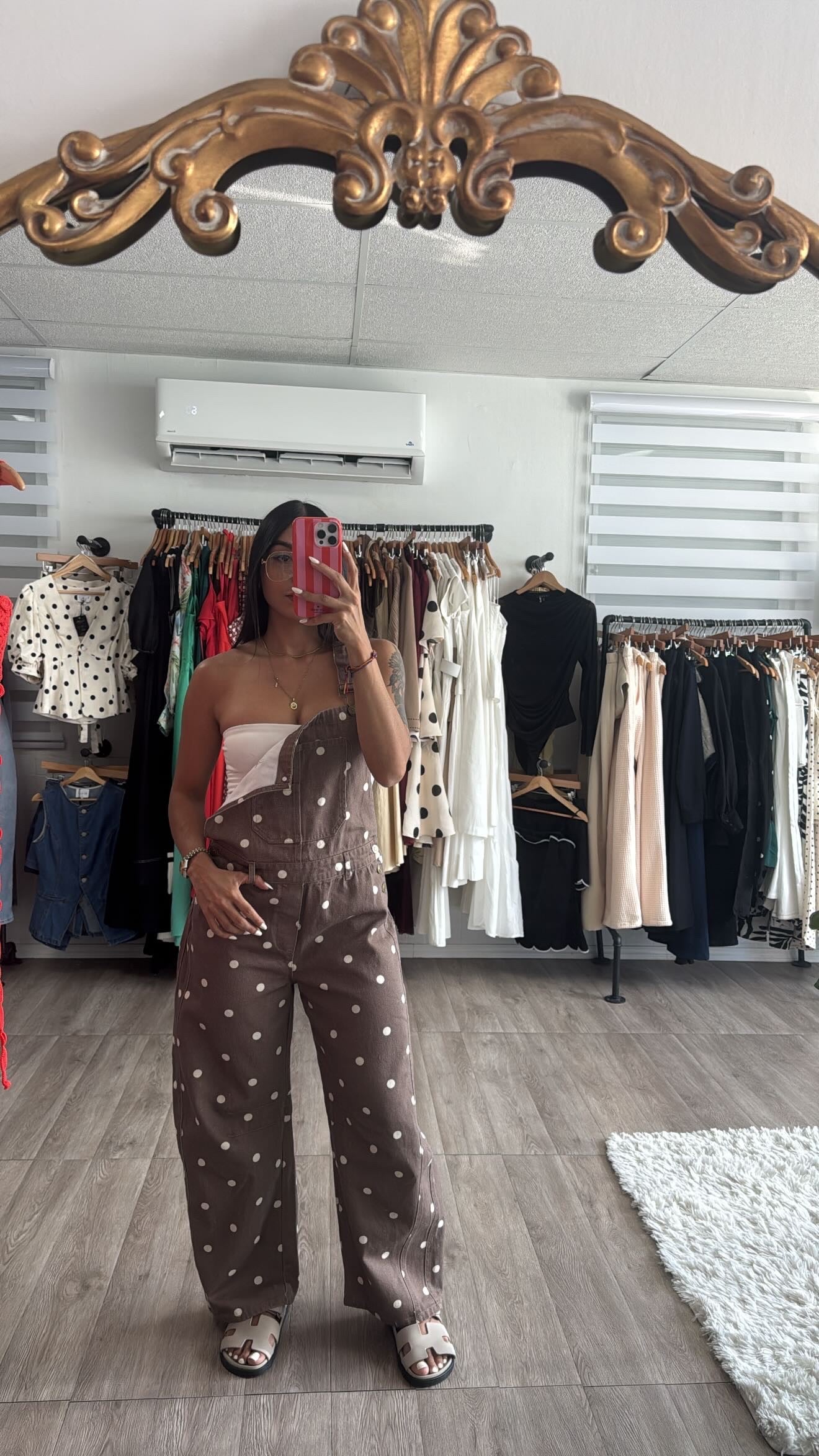 Dot Brown Barrel Jumpsuit