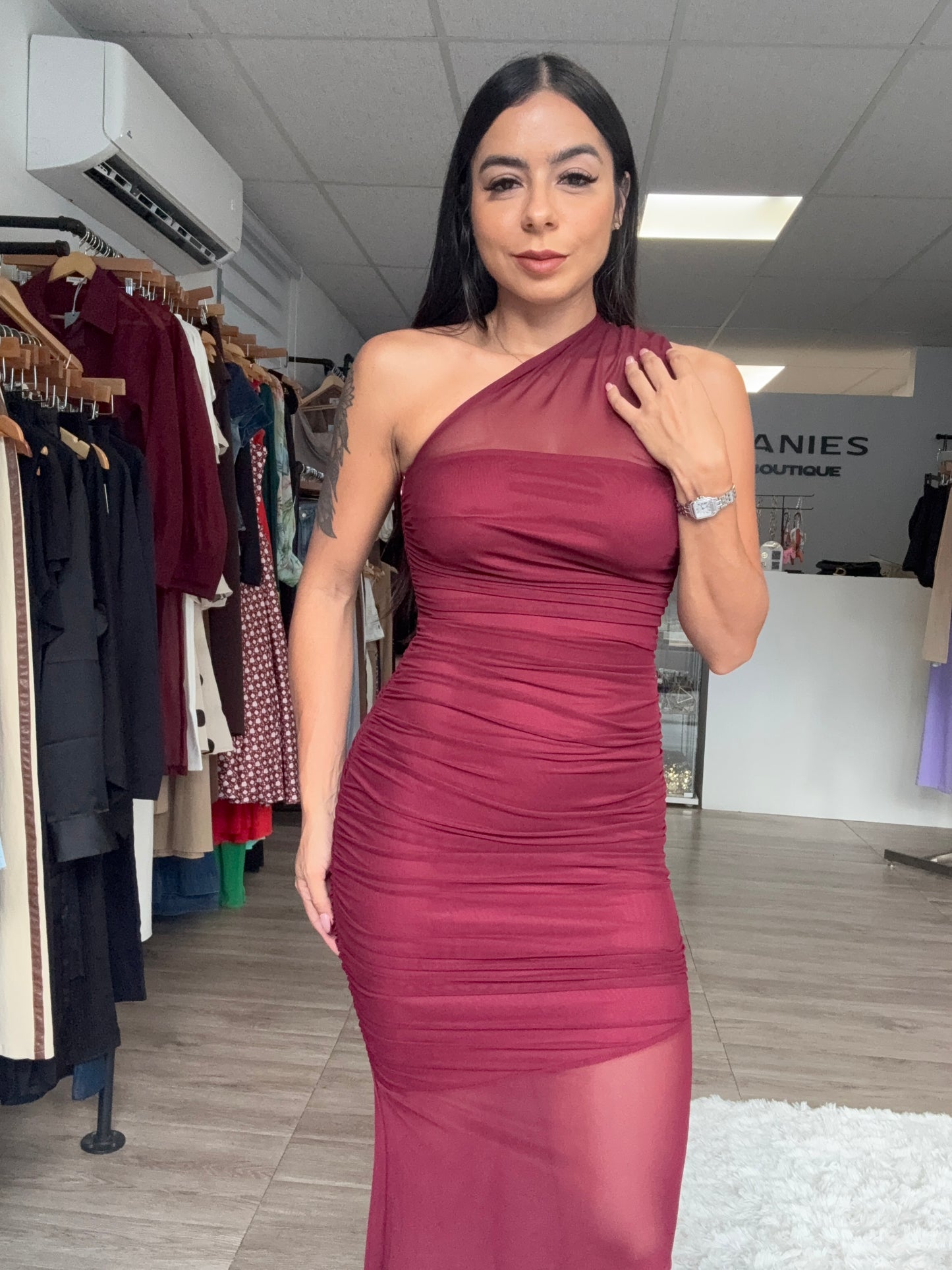 Burgundy Mesh Dress