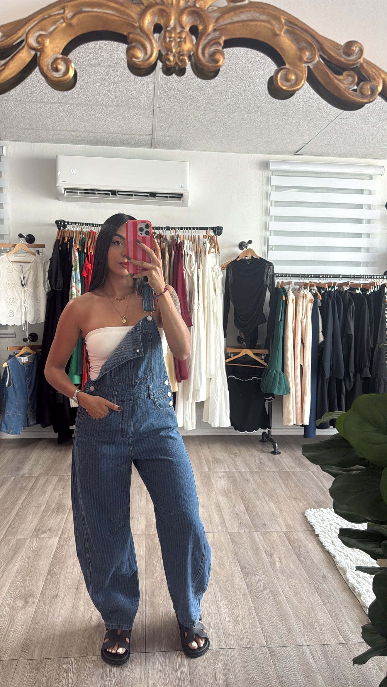 Stripe Barrel Denim Jumpsuit