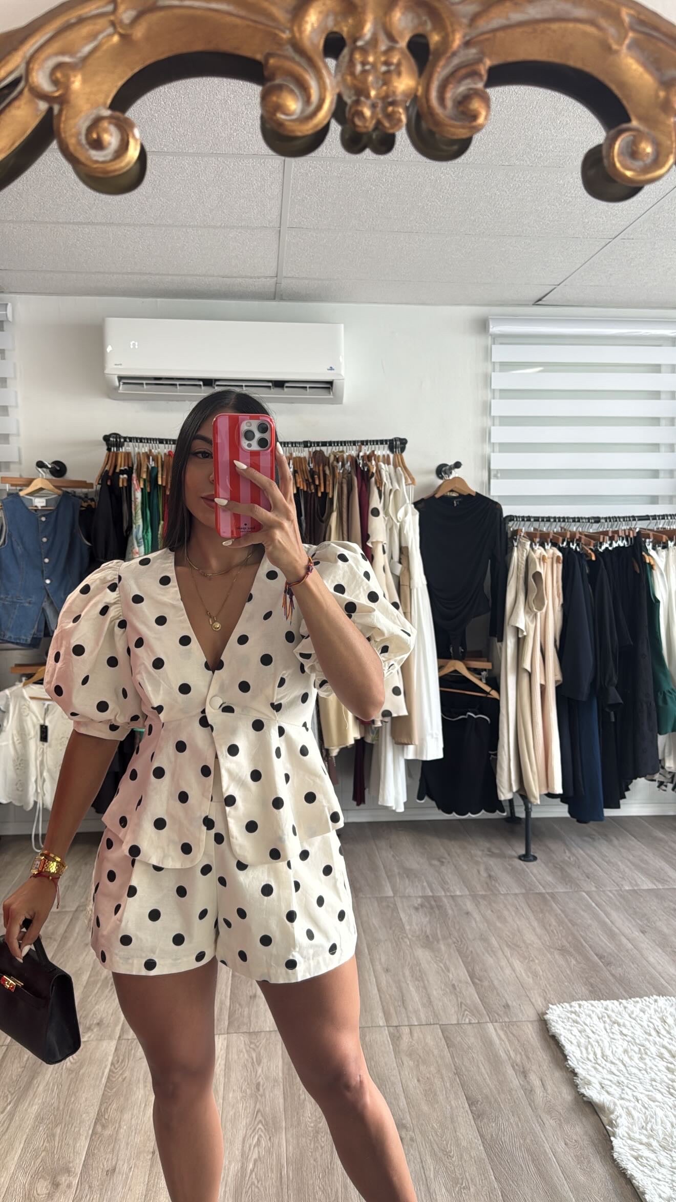 Polka dot short set in cream