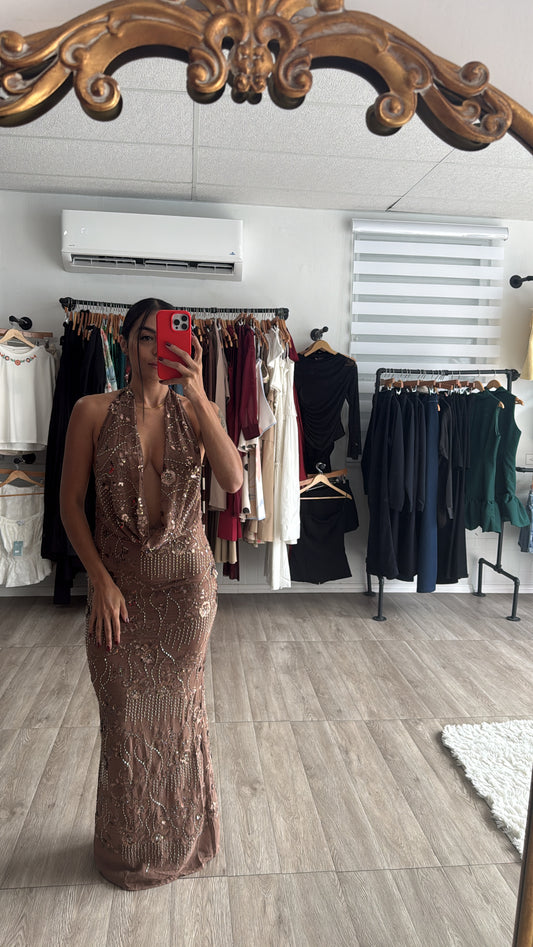 Crystal Bloom Halter Dress