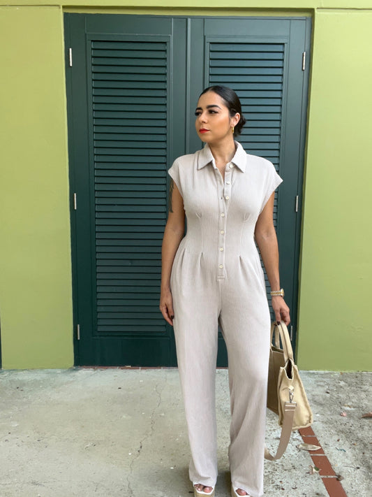 Cream Slim Jumpsuit
