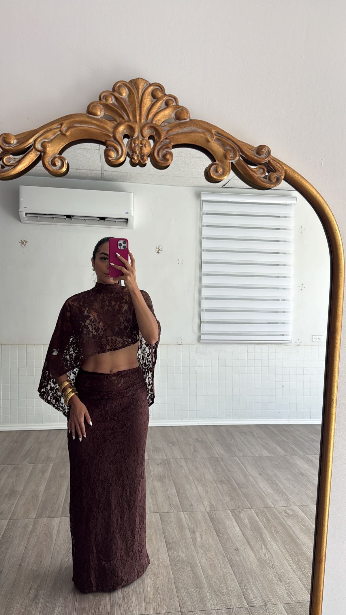 Lace brown Skirt set