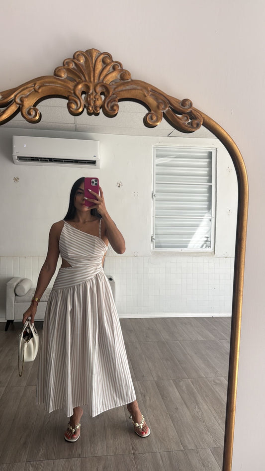 Stripe midi open back dress