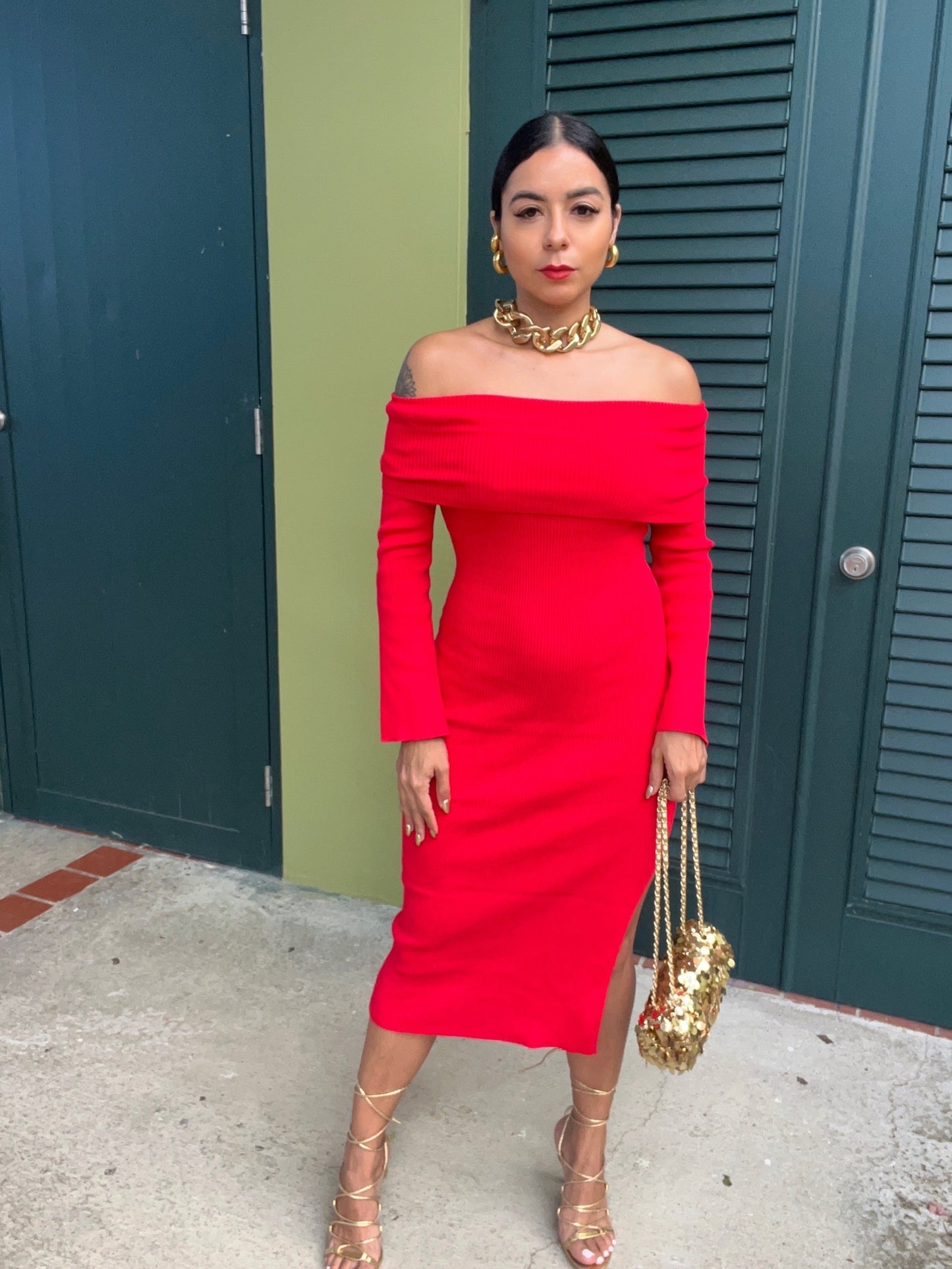 Ribbed Midi Red dress