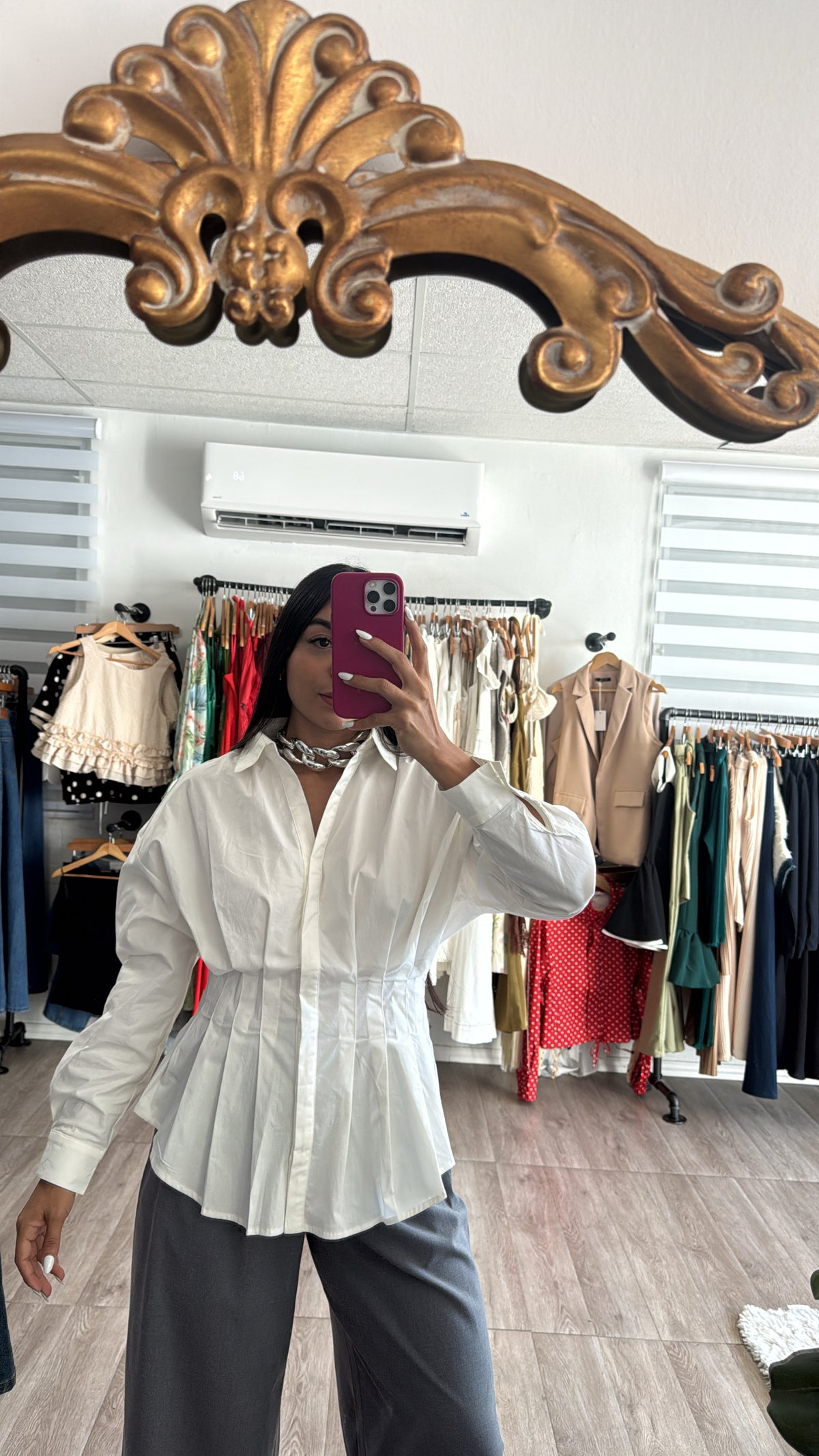 White Button Peplum Blouse