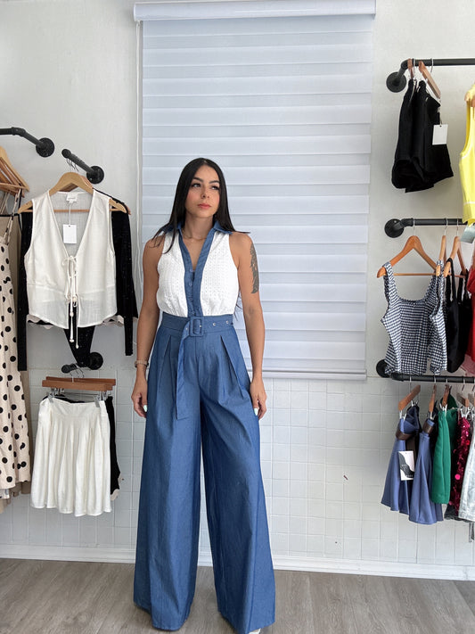 Embrodeiry Denim Jumpsuit