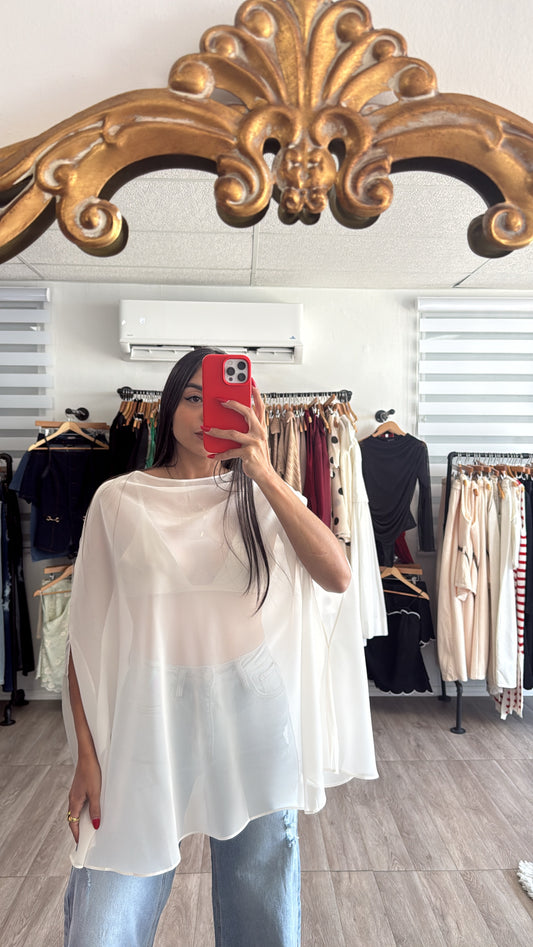 Mesh long white Blouse