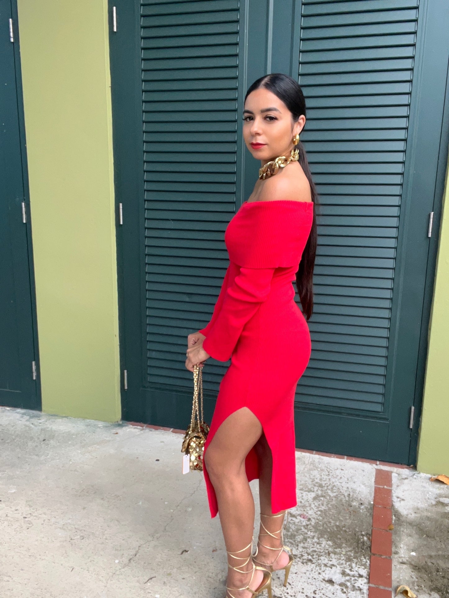 Ribbed Midi Red dress