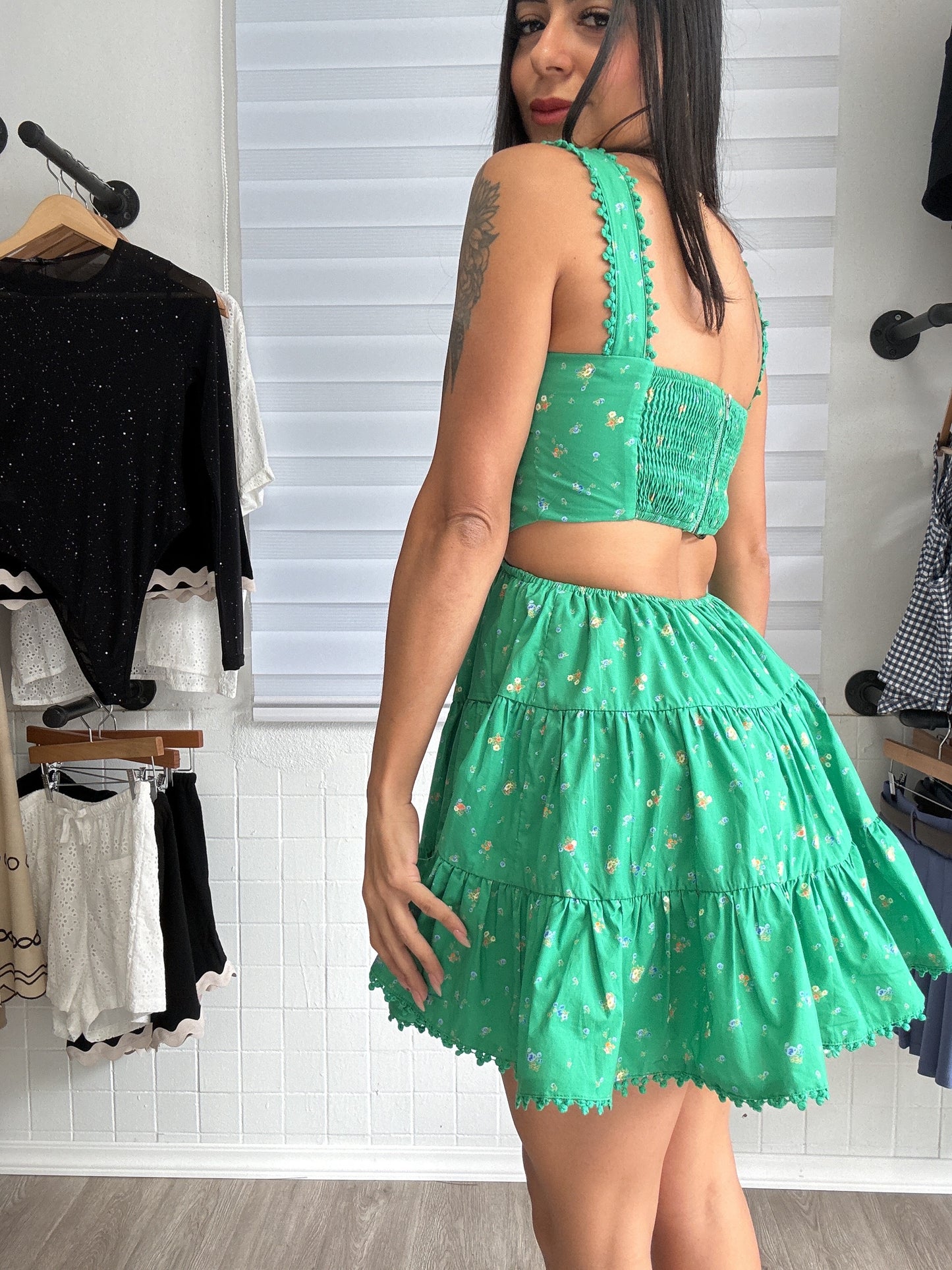Flower green dress