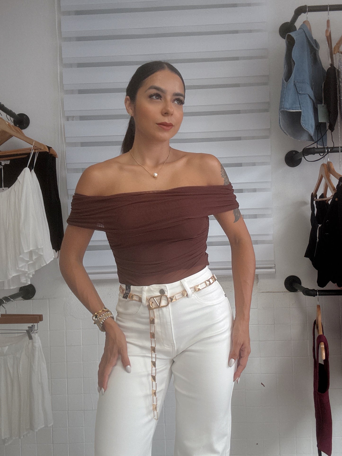 Mesh mocha Top