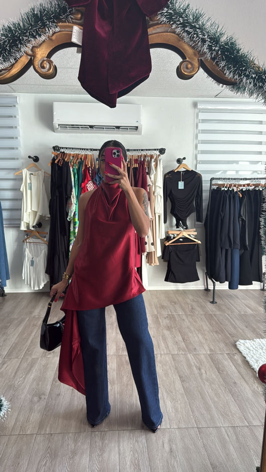 Burgundy satin Top