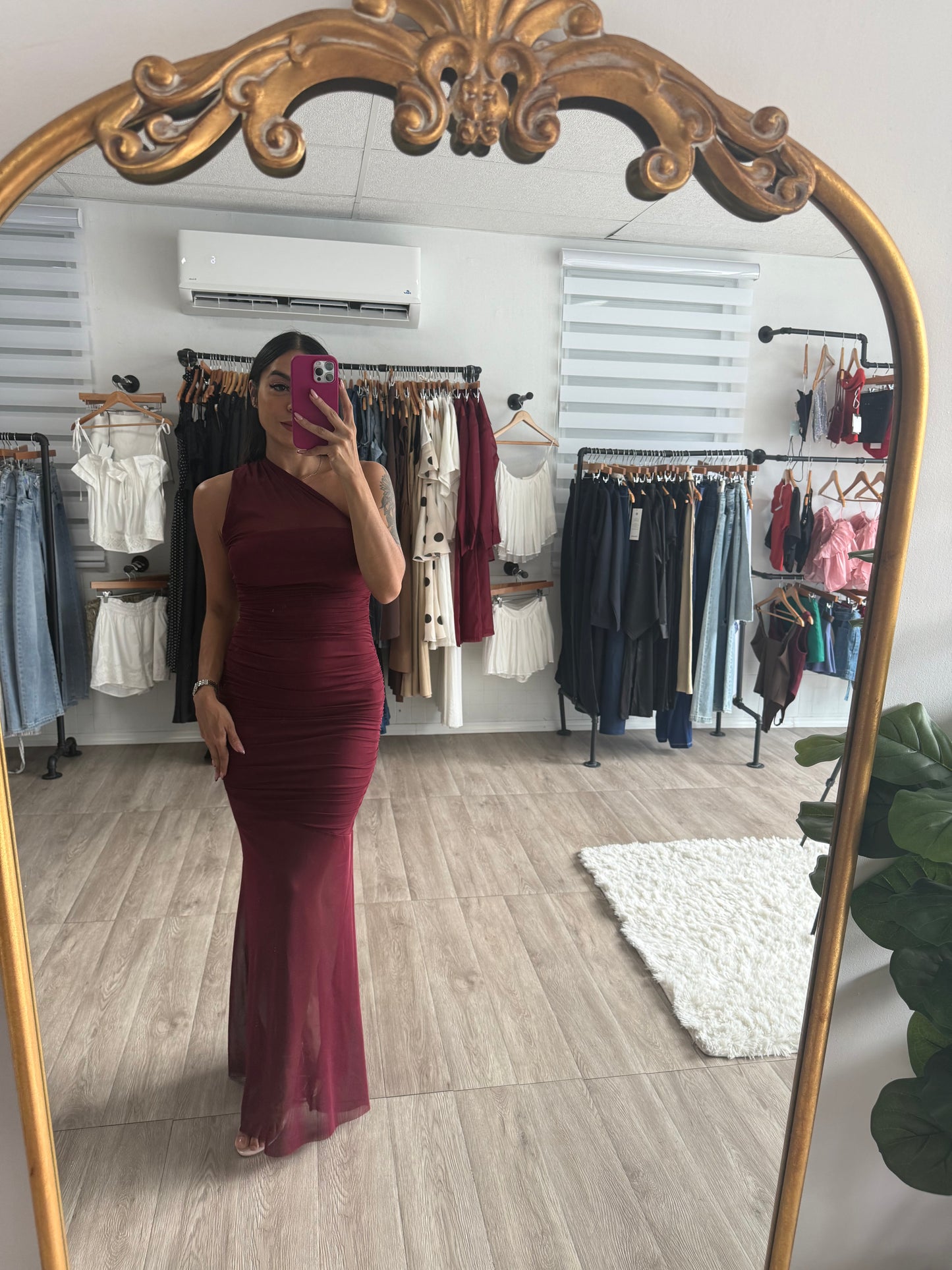 Burgundy Mesh Dress