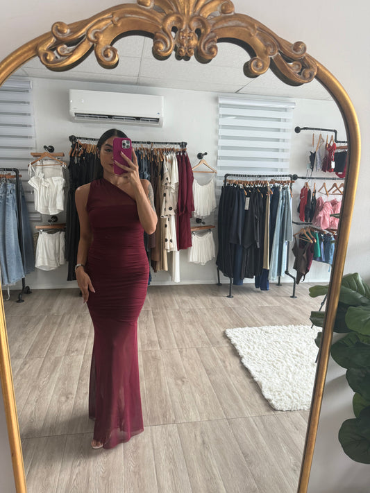 Burgundy Mesh Dress