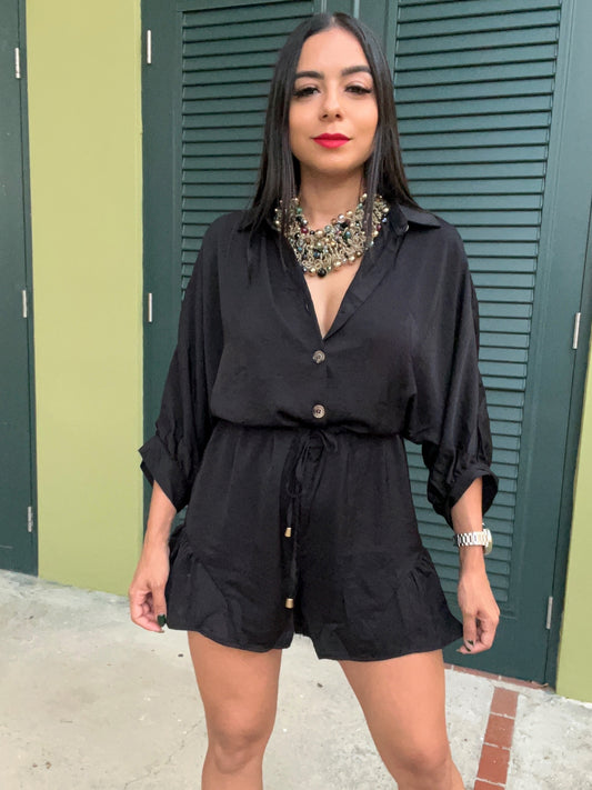 Satin in black romper