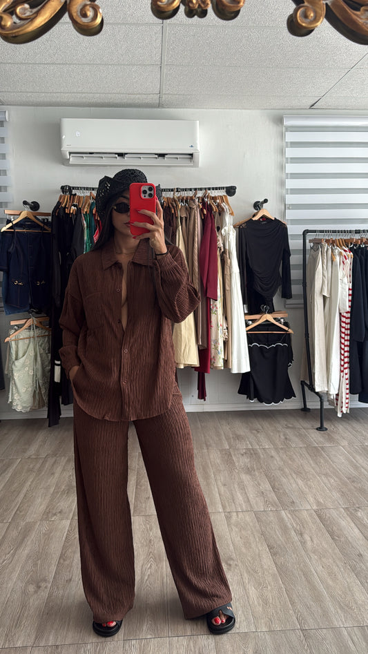 Restock Button Down set Brown