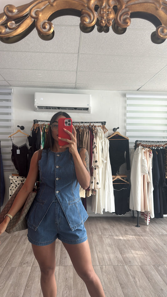 Vest Denim short set