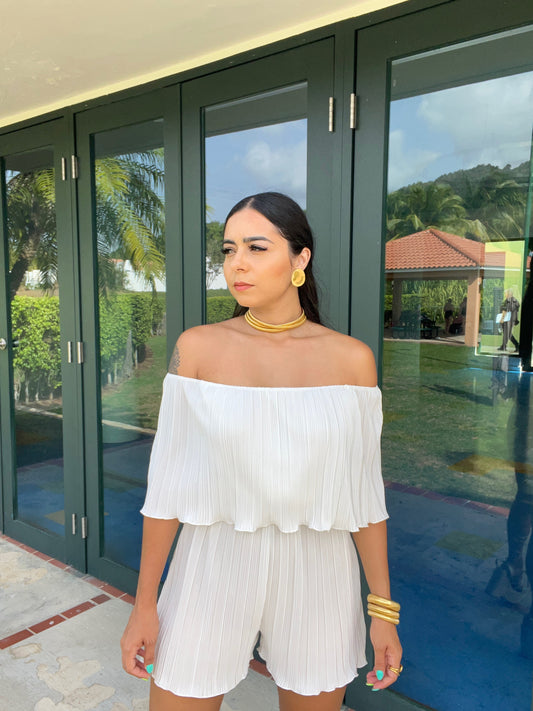 Pleated White Romper