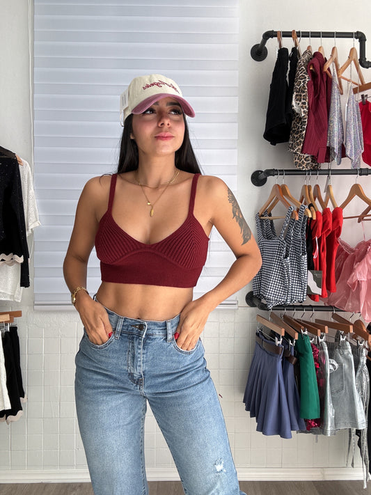 Burgundy sweater Crop
