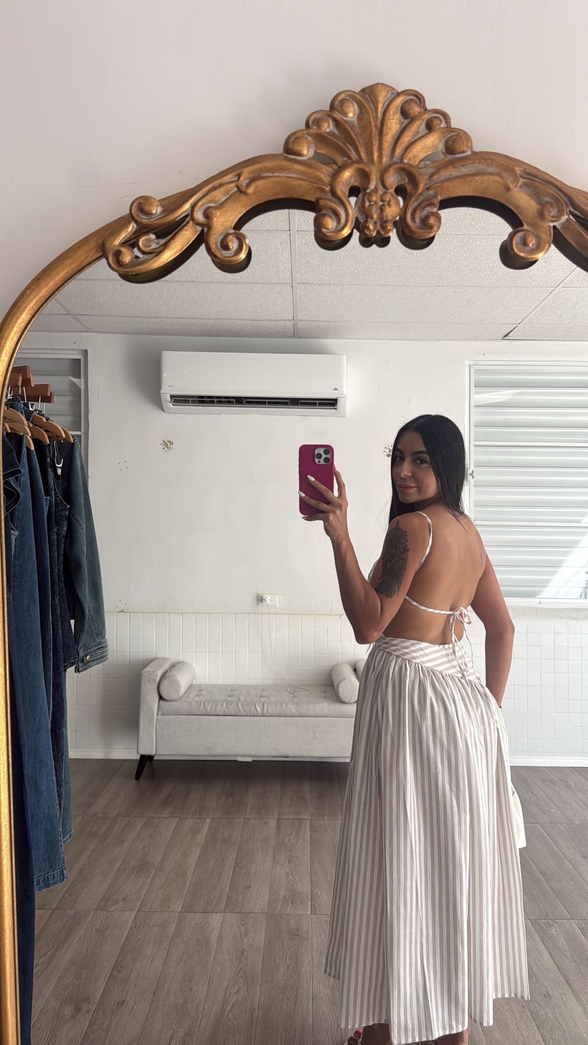 Stripe midi open back dress