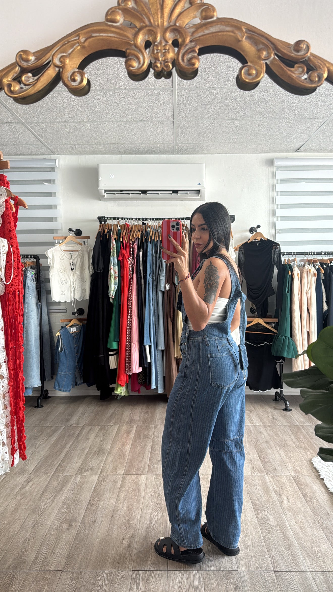 Stripe Barrel Denim Jumpsuit