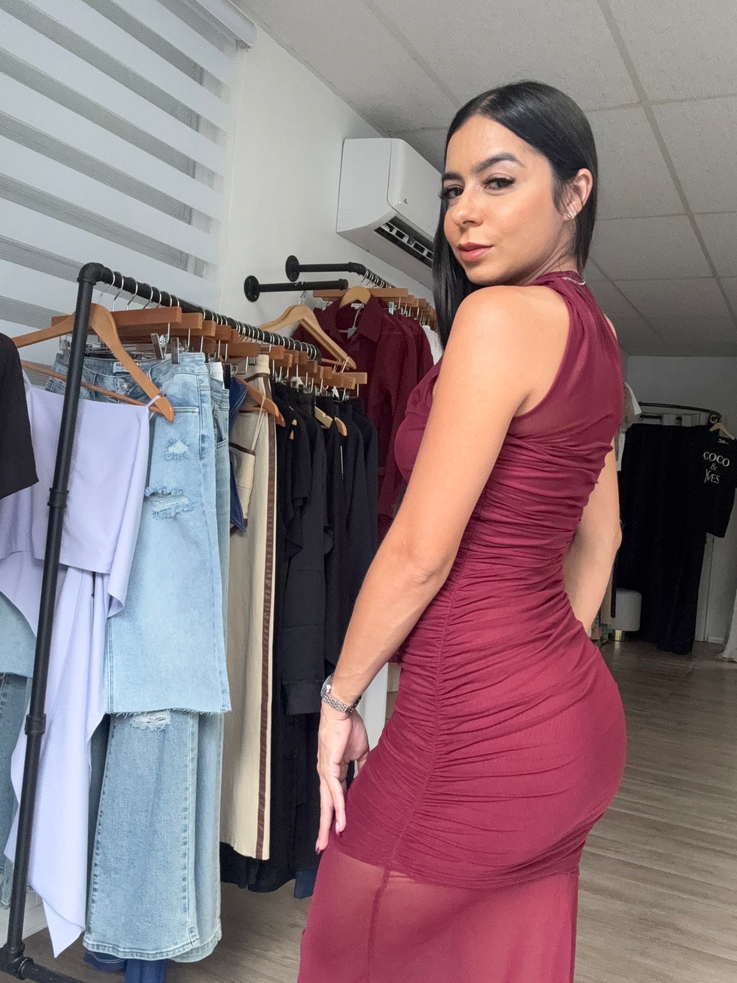 Burgundy Mesh Dress