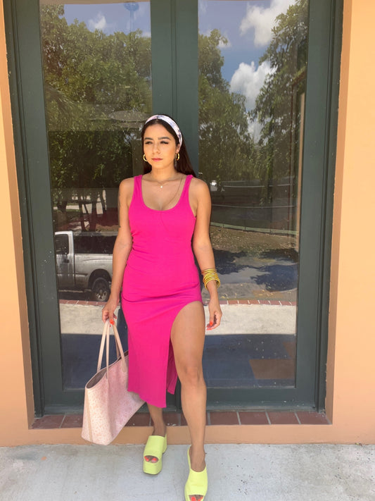 Pink Ribbed Midi