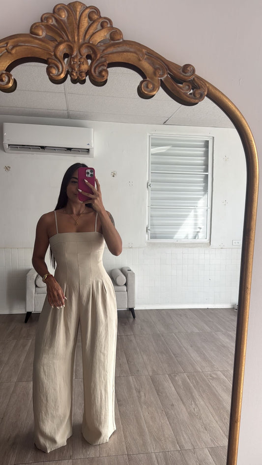 Cream Wide leg Jumpsuit