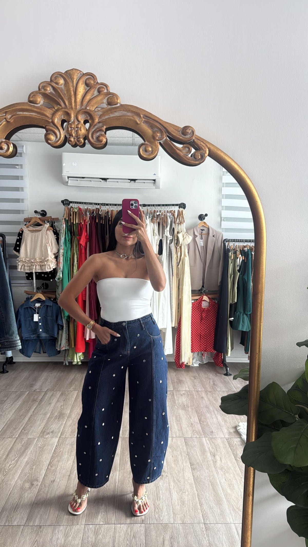 Denim Stud Barrel Pants