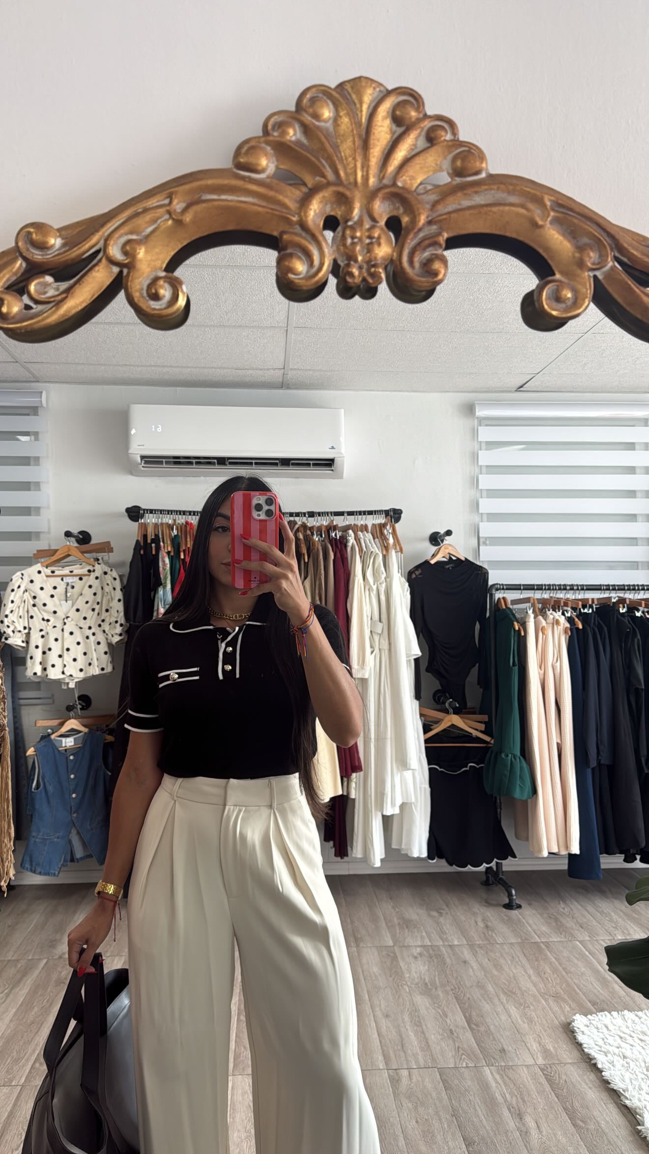 Black and white knit polo