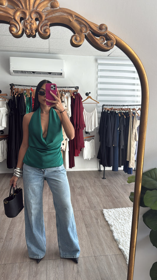 Satin Hunter Green Top