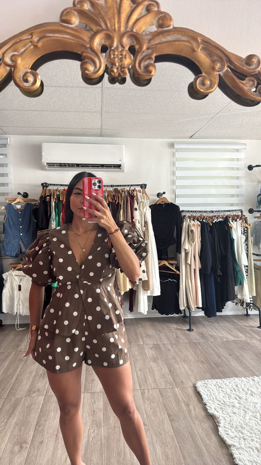 Polka dot shirt set in Brown