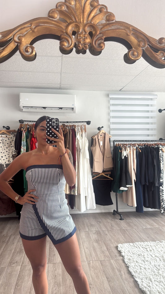 Stripe In Navy Romper
