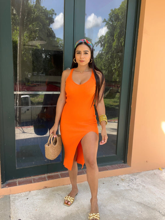 Orange Ribbed Dress