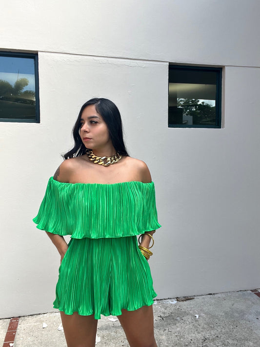 Green Pleated Romper