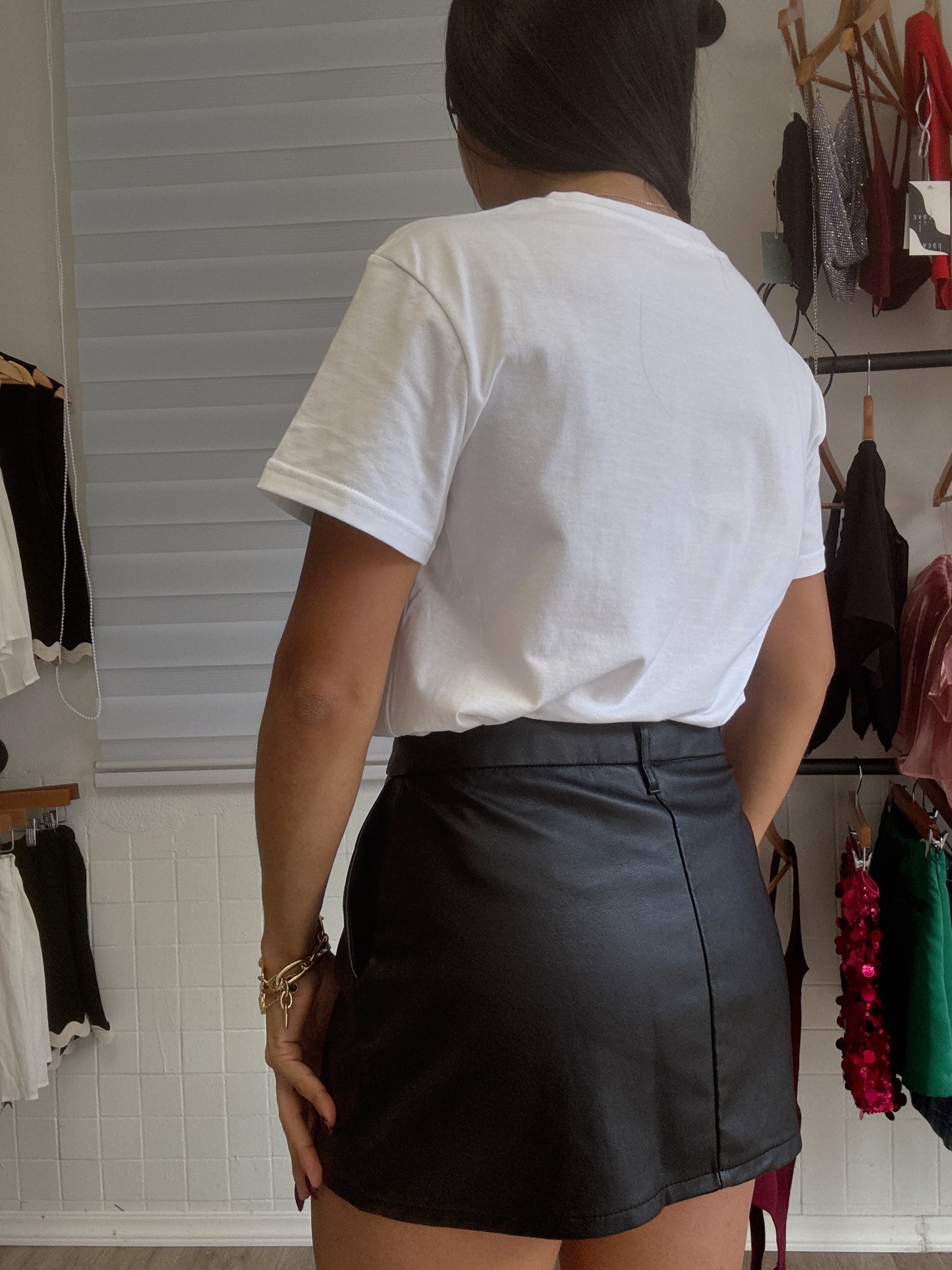 Leather black skort