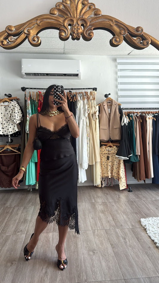 Satin/ Lace Black Set