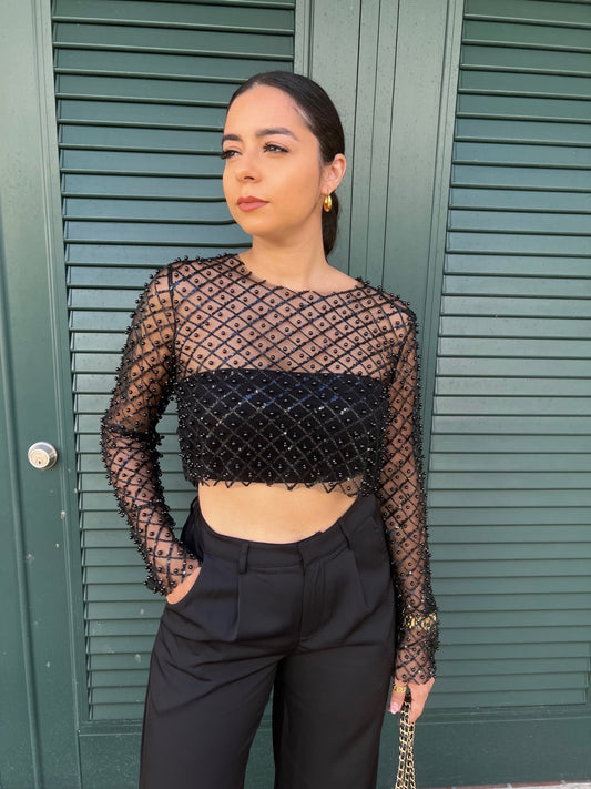 Pearl Mesh Crop