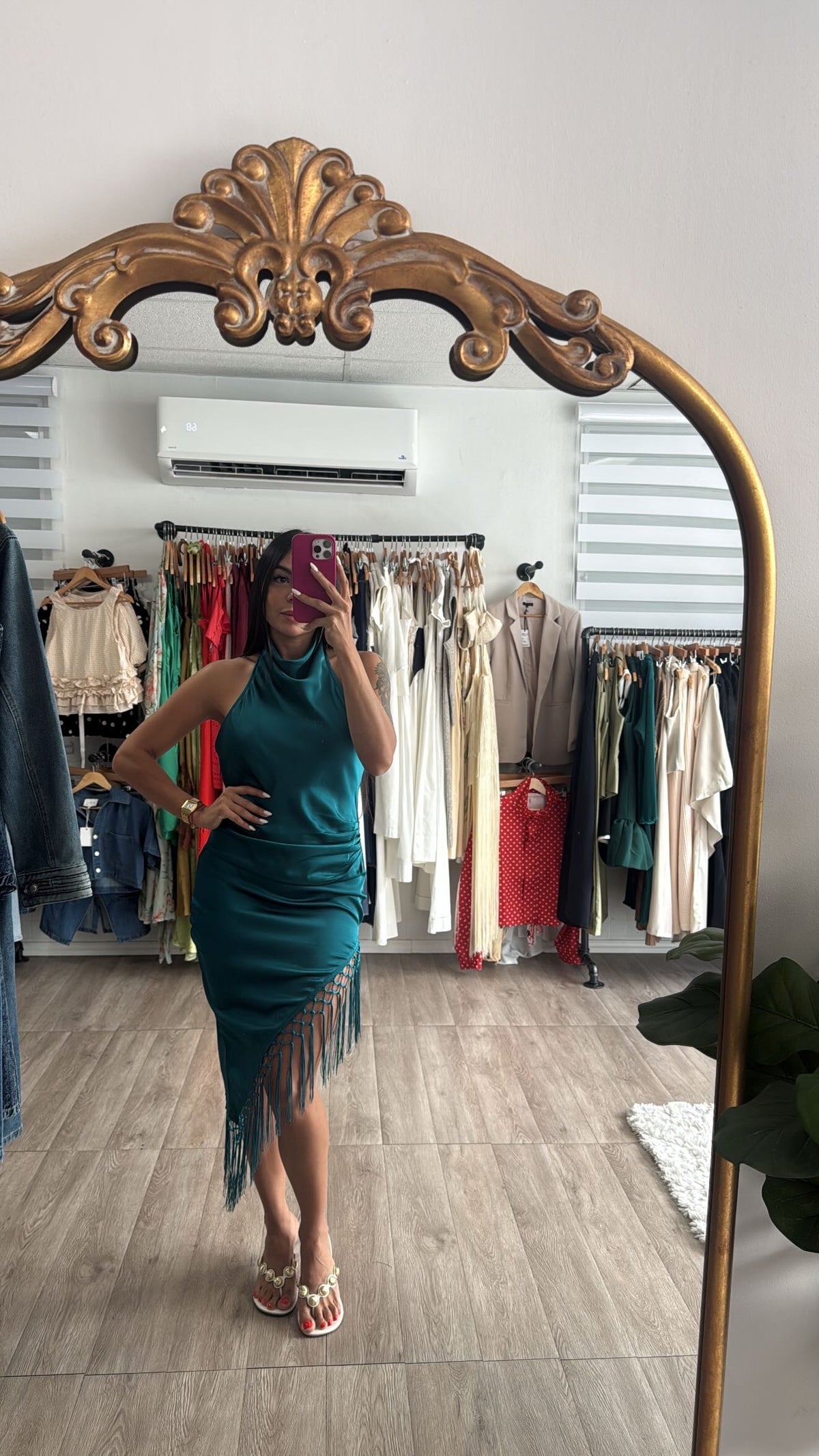 Satin Fringe Assymetric Dress