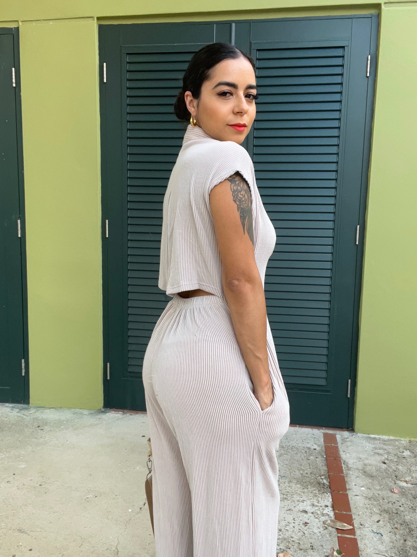 Cream Slim Jumpsuit