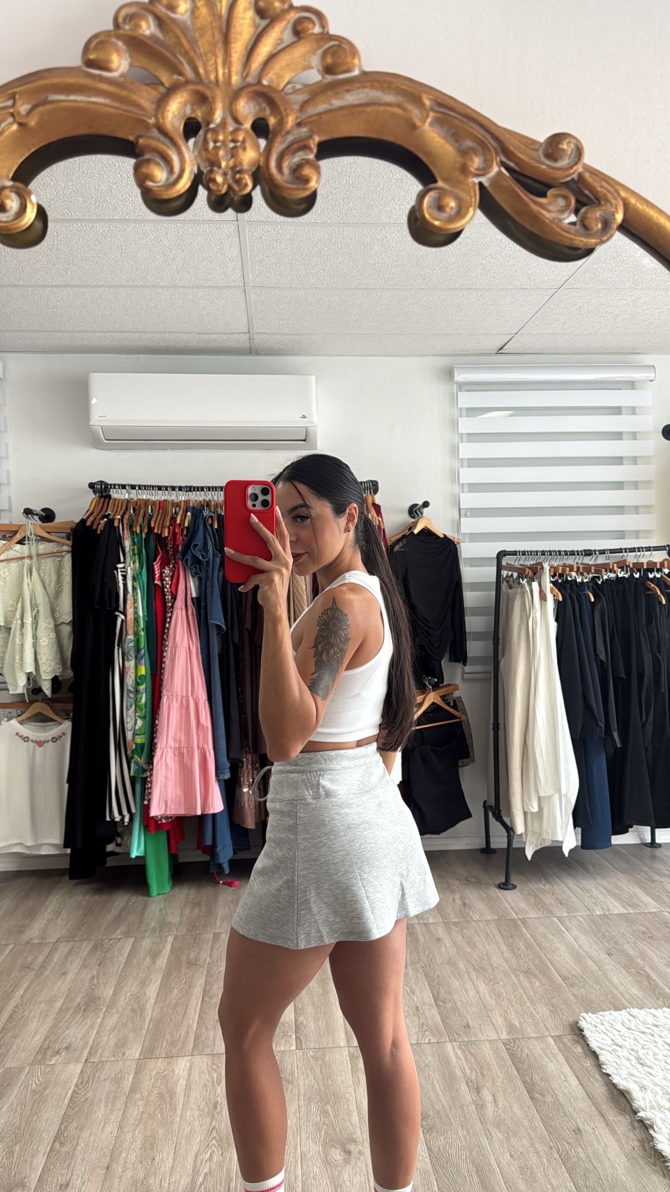 Gray Tie Front Skort