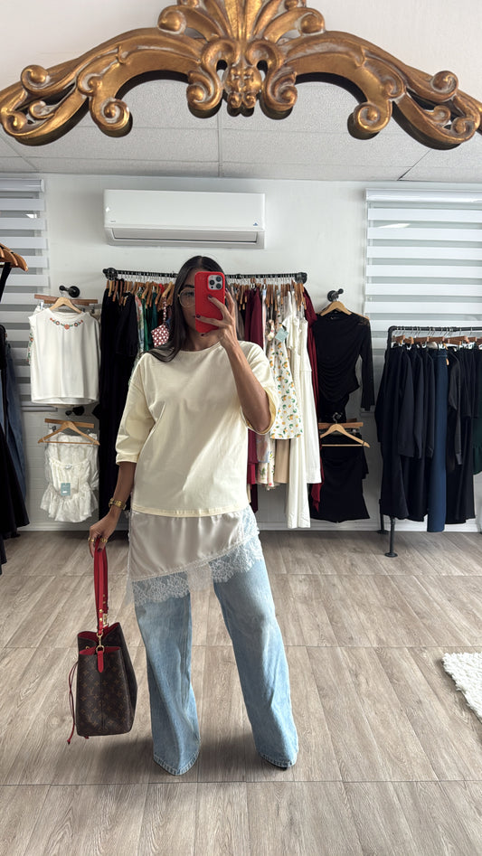 Pastel Yellow Lace shirt  top