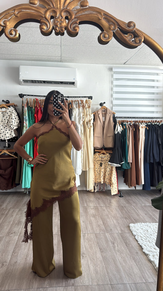 Olive Satin Jumpsuit